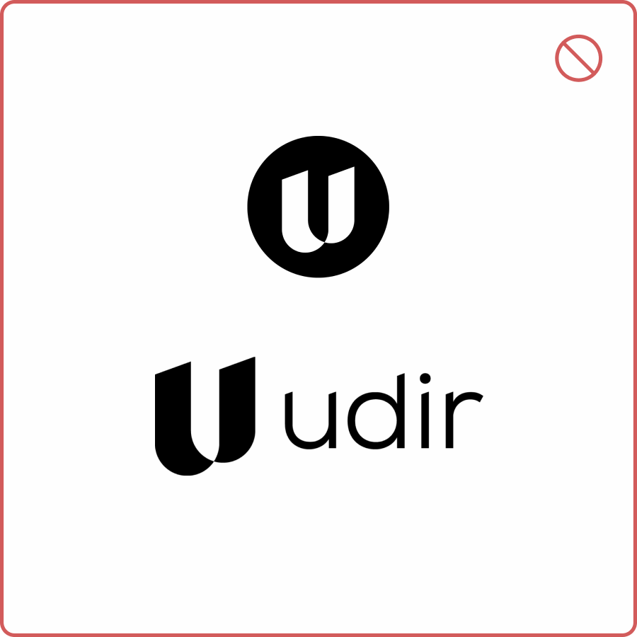 Udirs logosymbol i sort/hvit og Udirs logo med forkortet navn